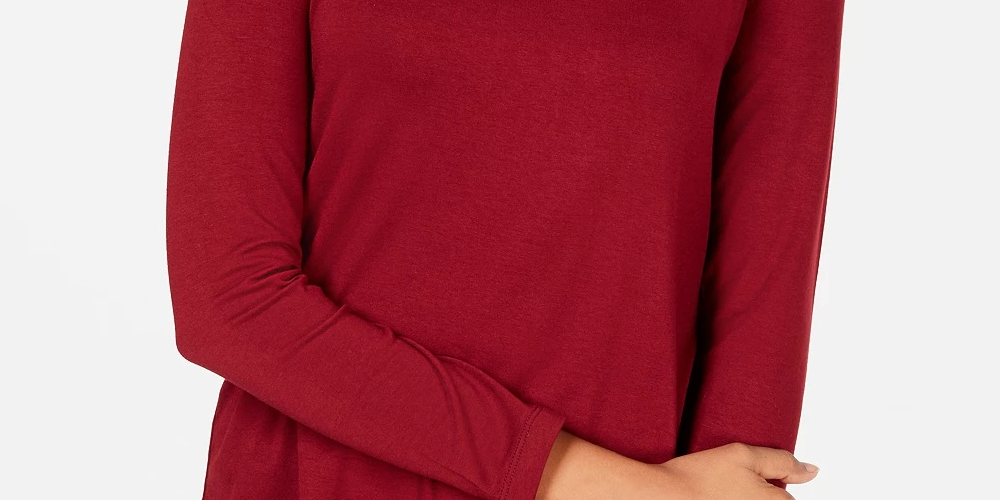 JM Collection Blusa feminina de manga comprida e gola alta, vermelha, tamanho pequeno e pequeno