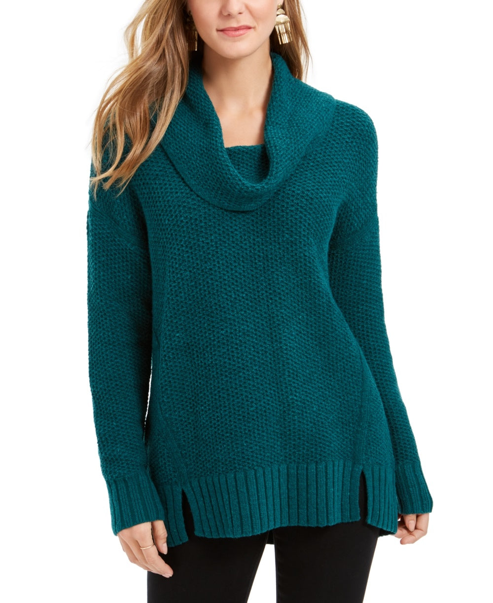 Suéter feminino pequeno com gola alta e bainha ventilada, estilo &amp; co, verde PM