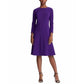 Vestido de festa feminino Ralph Lauren roxo com zíper, manga 3/4, decote joia, acima do joelho, tamanho 16