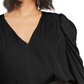 Blusa feminina Bar III com manga bufante e decote em V, preta, tamanho médio