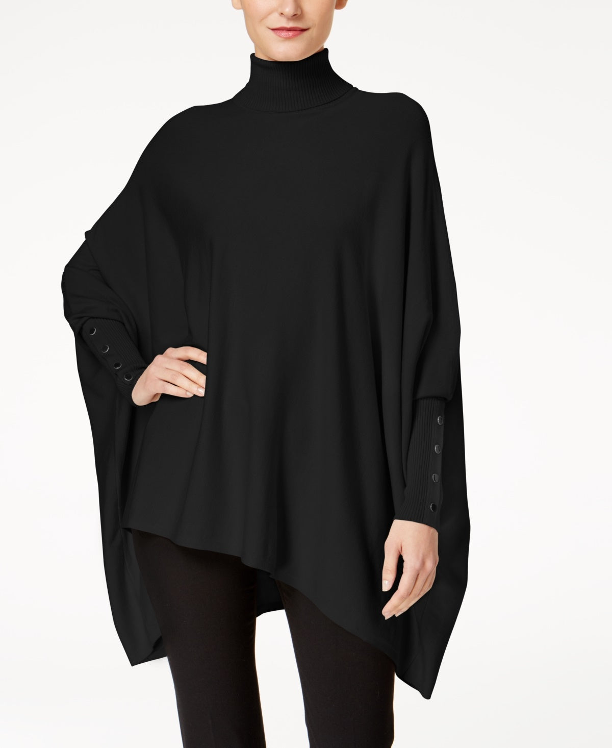 Alfani Poncho Suéter Feminino Gola Alta Preto Tamanho Pequeno