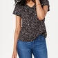 Top feminino de algodão estampado com decote em V, preto, tamanho PS, estilo &amp; co