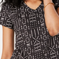 Top feminino de algodão estampado com decote em V, preto, tamanho PS, estilo &amp; co