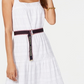 Vestido midi feminino Tommy Hilfiger de algodão com ilhós, branco, tamanho 4