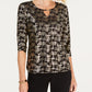 JM Collection Blusa feminina estampada em jacquard, preta, tamanho pequeno, extragrande