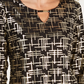 JM Collection Blusa feminina estampada em jacquard, preta, tamanho pequeno, extragrande