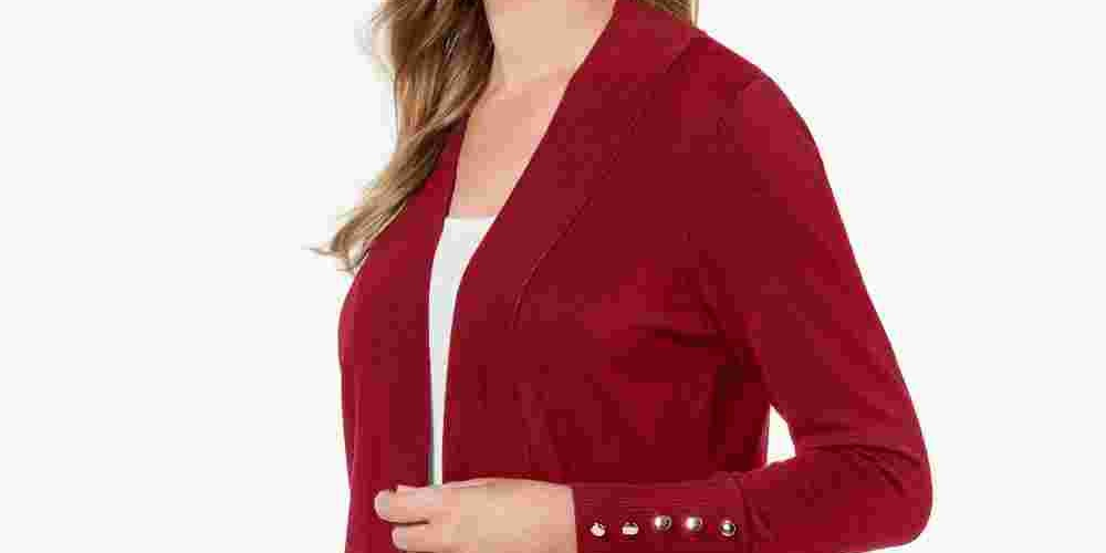 Cardigan feminino JM Collection com frente aberta, tamanho pequeno, vermelho, extragrande