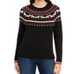 Suéter feminino Charter Club Fair Isle com gola redonda, preto, tamanho PL