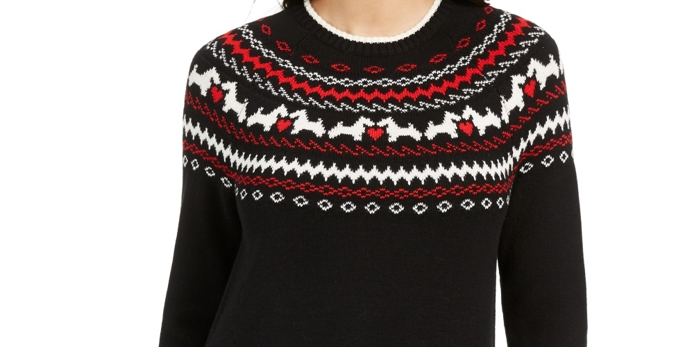 Suéter feminino Charter Club Fair Isle com gola redonda, preto, tamanho PL