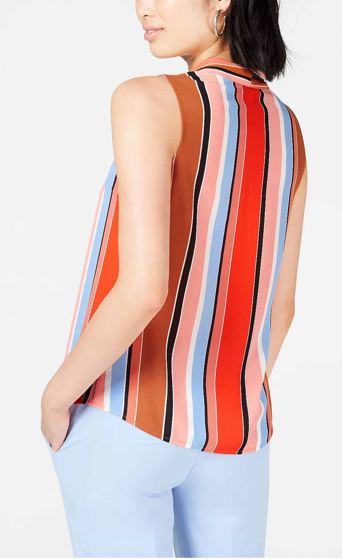 Blusa listrada com pregas invertidas Bar III feminina, preta/branca, tamanho XS