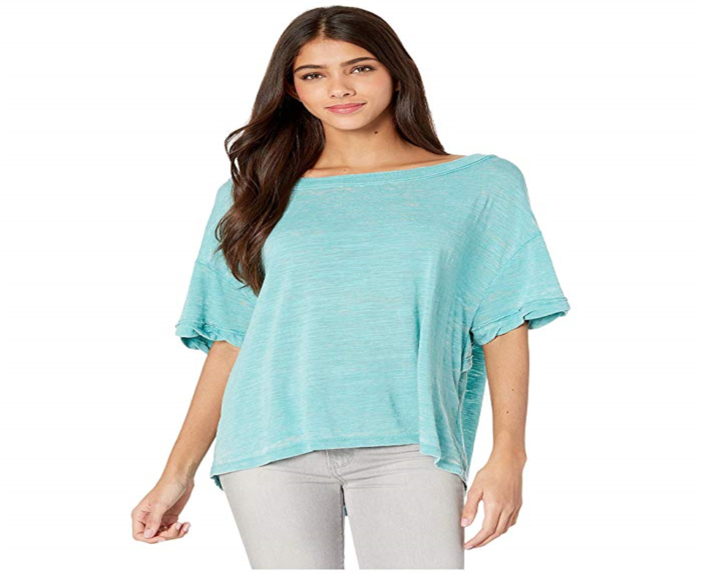 Camiseta feminina turquesa de manga curta Free People, tamanho X-S