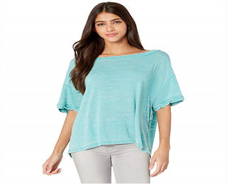 Camiseta feminina turquesa de manga curta Free People, tamanho X-S