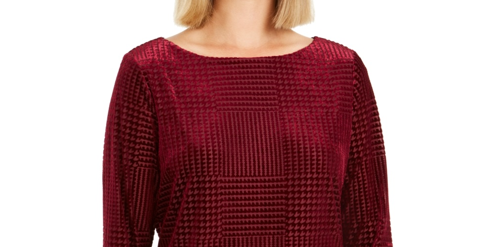 Charter Club Top Feminino Petite Flocado com Decote Canoa Roxo PL