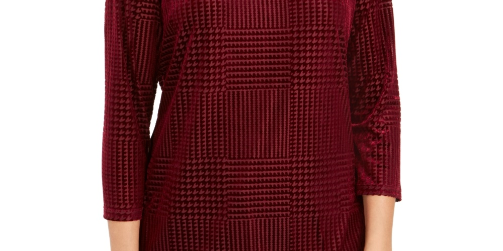 Charter Club Top Feminino Petite Flocado com Decote Canoa Roxo PL