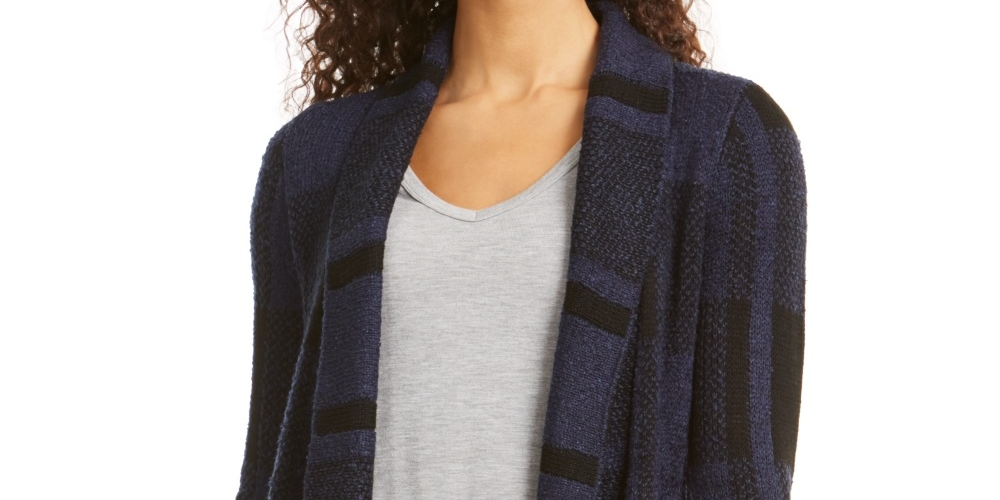 Cardigan feminino xadrez estilo &amp; co, azul, tamanho p