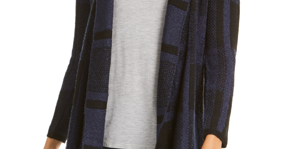 Cardigan feminino xadrez estilo &amp; co, azul, tamanho p