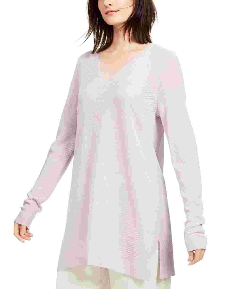Túnica feminina de lã com decote em V Eileen Fisher, rosa, tamanho médio