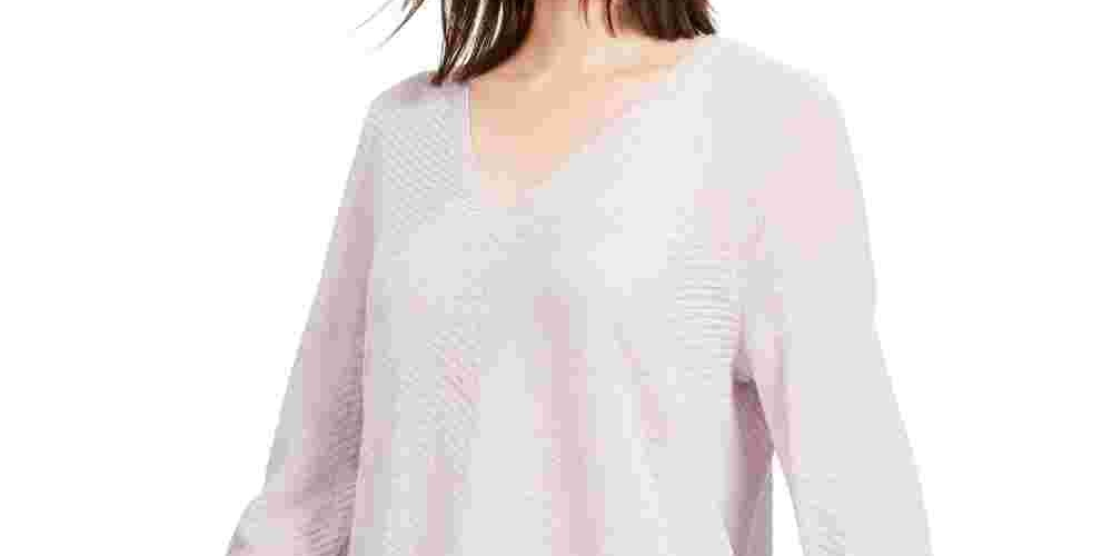 Túnica feminina de lã com decote em V Eileen Fisher, rosa, tamanho médio