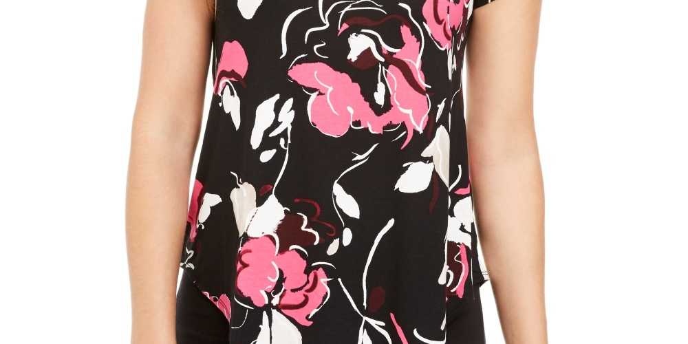 Camiseta feminina Alfani Petite com estampa e bainha redonda, tamanho vinho, Petit X-Large