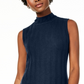 Suéter feminino sem mangas de cashmere puro com decote falso Charter Club, azul, tamanho pequeno e pequeno