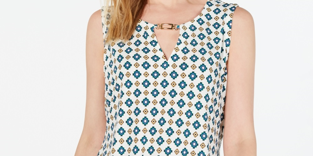 Top feminino com estampa estilo Keyhole Charter Club, branco, tamanho pequeno, médio