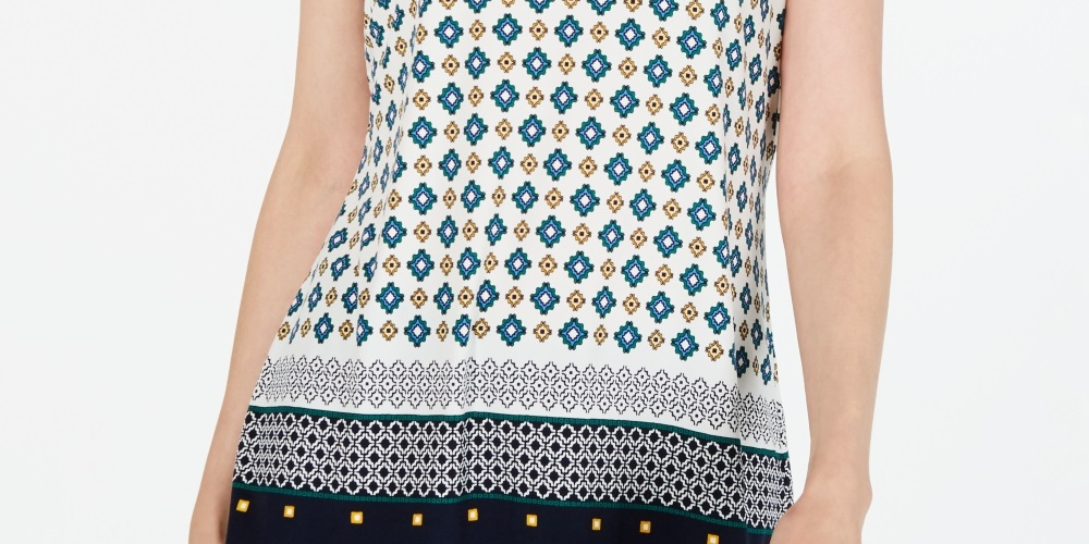Top feminino com estampa estilo Keyhole Charter Club, branco, tamanho pequeno, médio