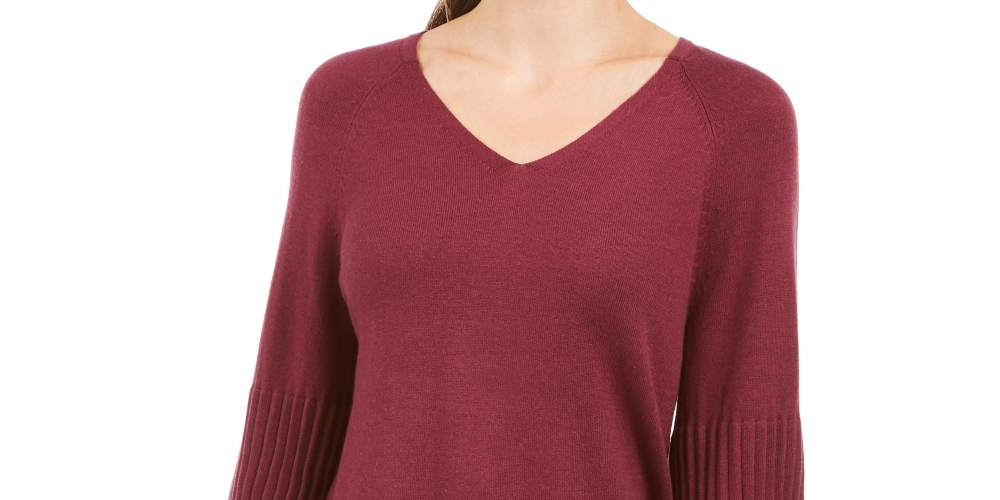 Suéter túnica feminino estilo &amp; co com manga bispo, vermelho, tamanho pequeno, extragrande