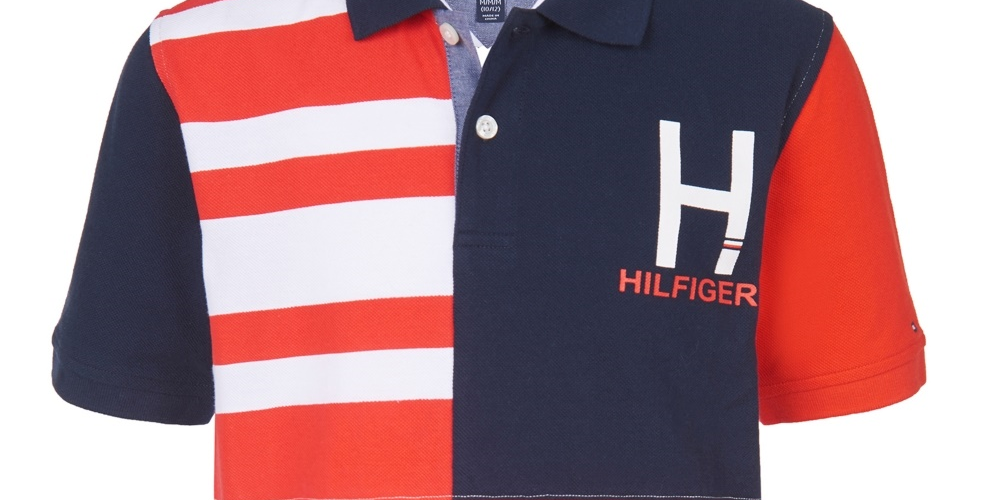 Camisa polo infantil Tommy Hilfiger Evan com listras coloridas e logotipo piquê, tamanho 5, azul