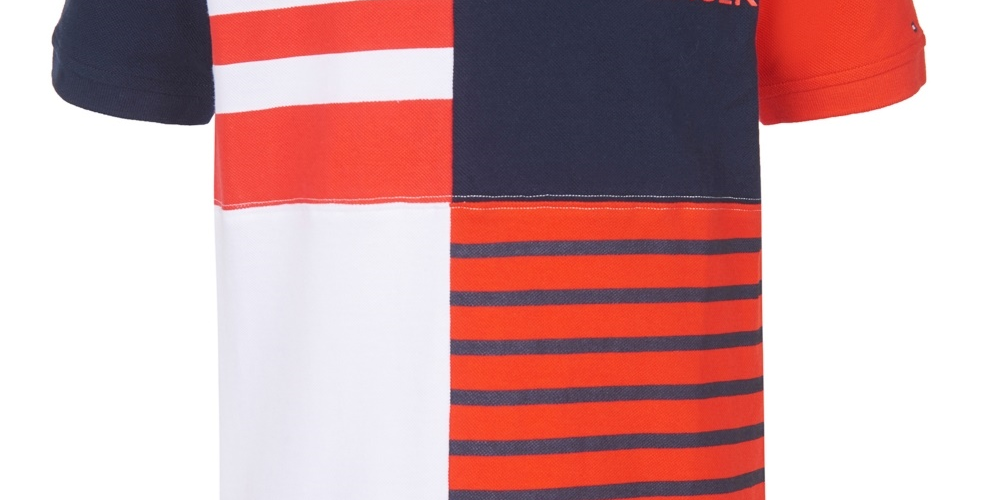 Camisa polo infantil Tommy Hilfiger Evan com listras coloridas e logotipo piquê, tamanho 5, azul