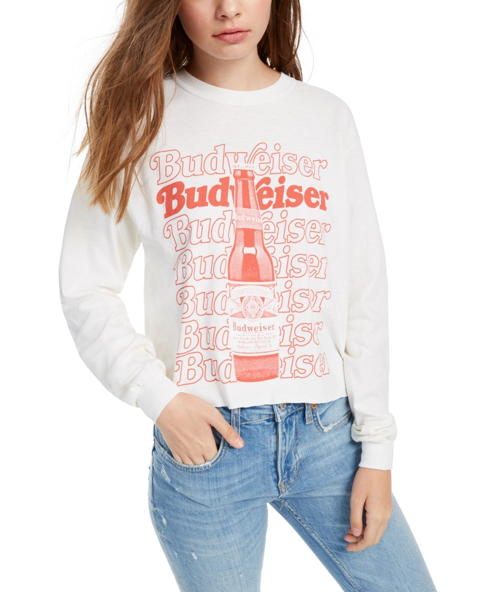 Camiseta feminina vintage de algodão Budweiser com estampa gráfica, tamanho X-S