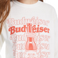 Camiseta feminina vintage de algodão Budweiser com estampa gráfica, tamanho X-S