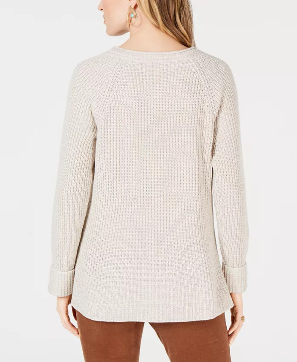 Suéter feminino de malha mesclada Petite Style &amp; Co, bege, PM