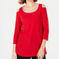 JM Collection Top feminino pequeno com decote em V e ombros descobertos, tamanho pequeno extragrande, vermelho