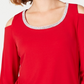 JM Collection Top feminino pequeno com decote em V e ombros descobertos, tamanho pequeno extragrande, vermelho