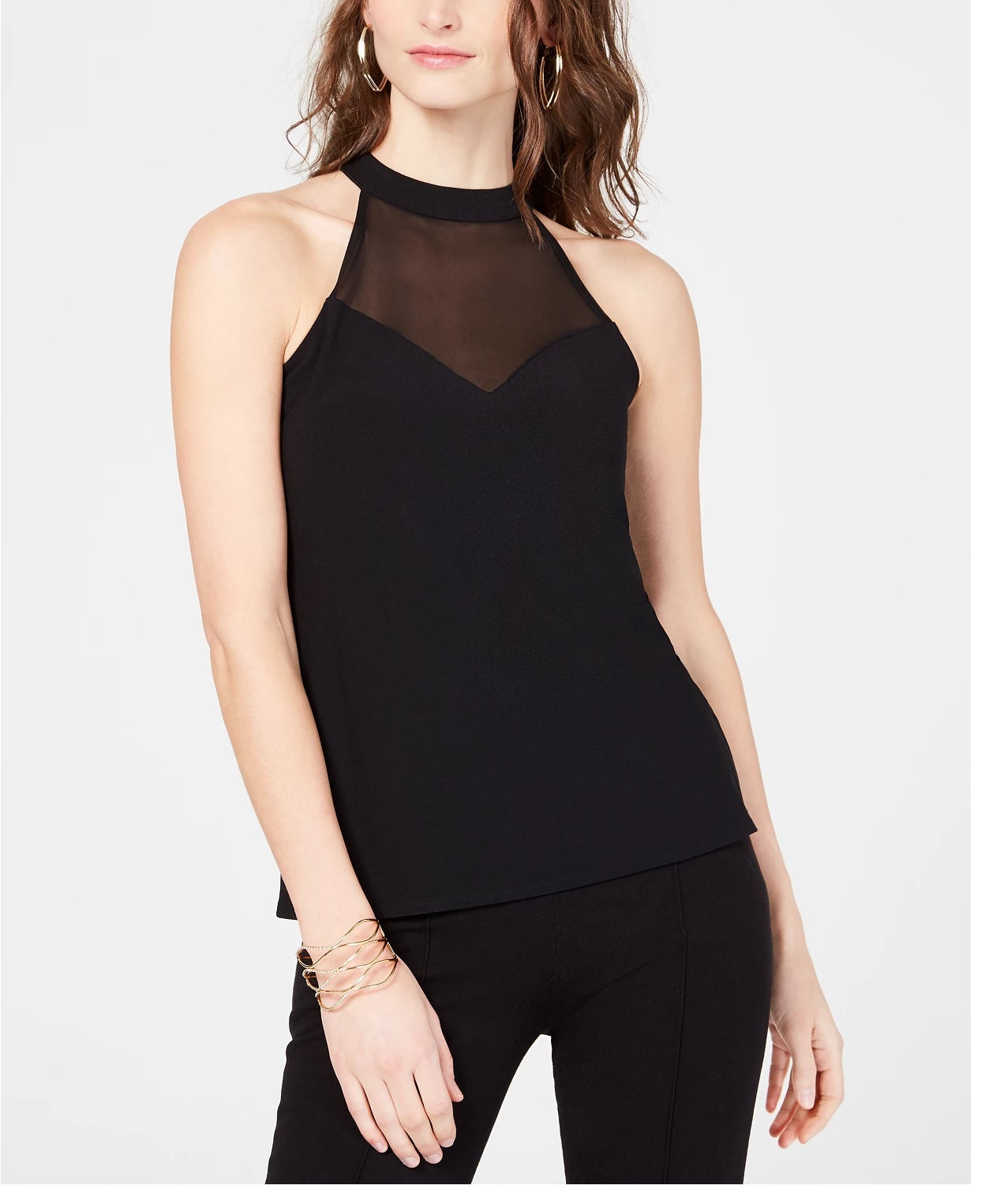 INC International Concepts Top Halter Feminino Ilusão Preto Tamanho Pequeno X-Grande