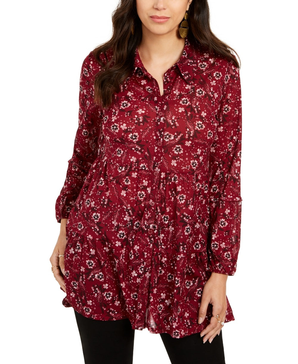 Camisa feminina com estampa floral e camadas Style &amp; Co, vermelha, tamanho P