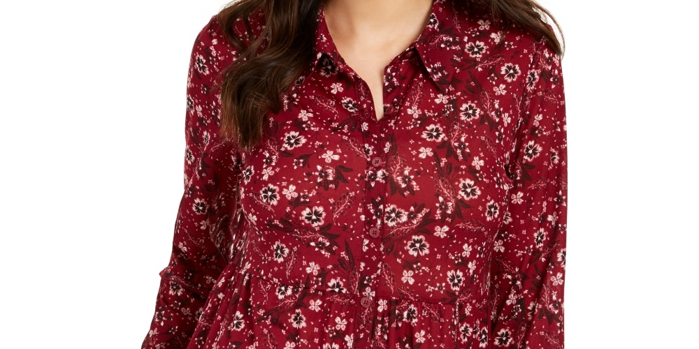 Camisa feminina com estampa floral e camadas Style &amp; Co, vermelha, tamanho P