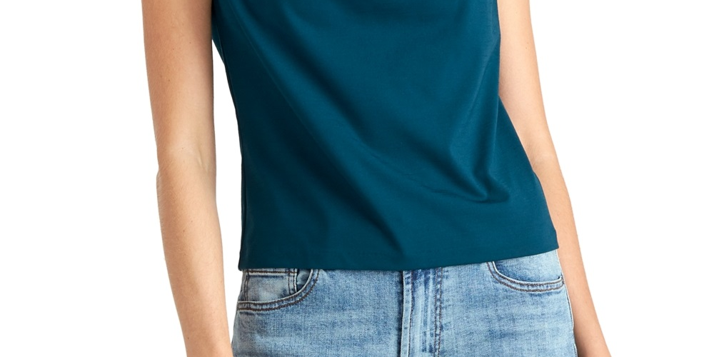 Blusa feminina Rachel Roy com manga curta, azul, tamanho pequeno
