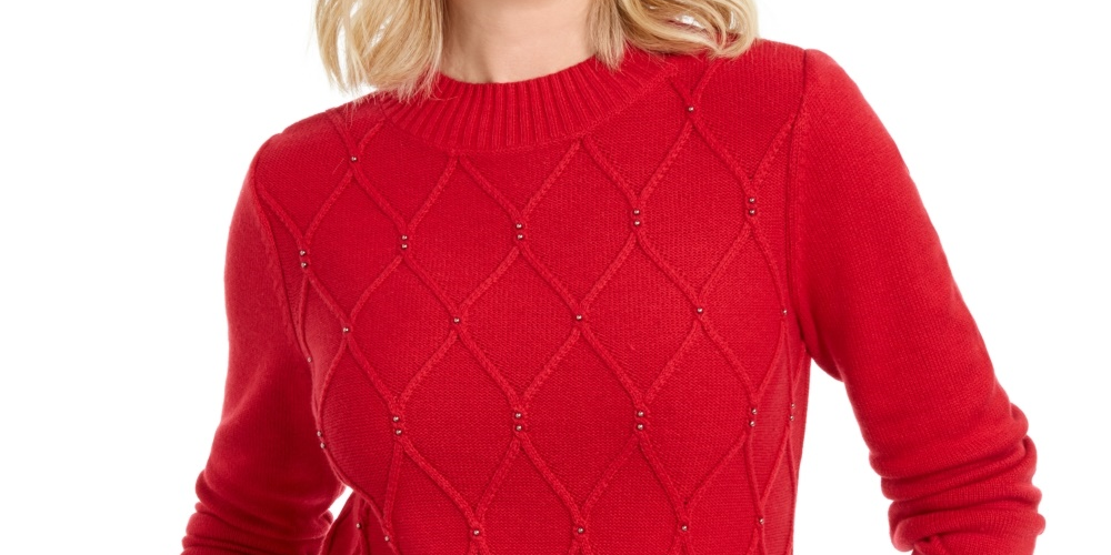 Karen Scott Suéter Feminino com Gola Careca e Cordão com Contas Vermelho Tamanho P