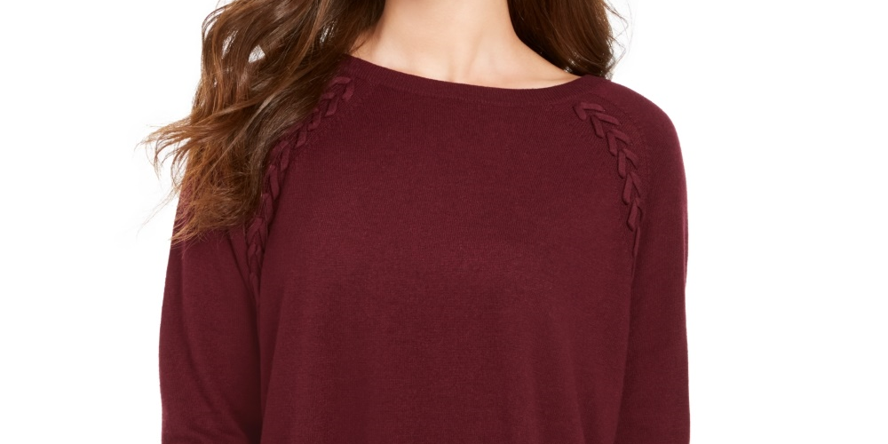 Suéter feminino pequeno com cadarço e acabamento em chevron, tamanho pequeno, roxo, extragrande