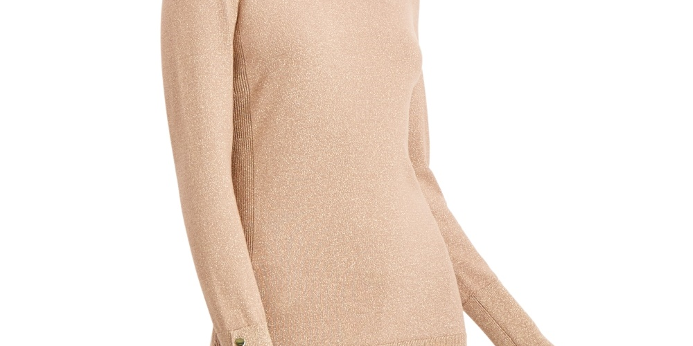 Suéter feminino metálico com gola redonda e punhos com tachas, tamanho grande, amarelo, da coleção JM