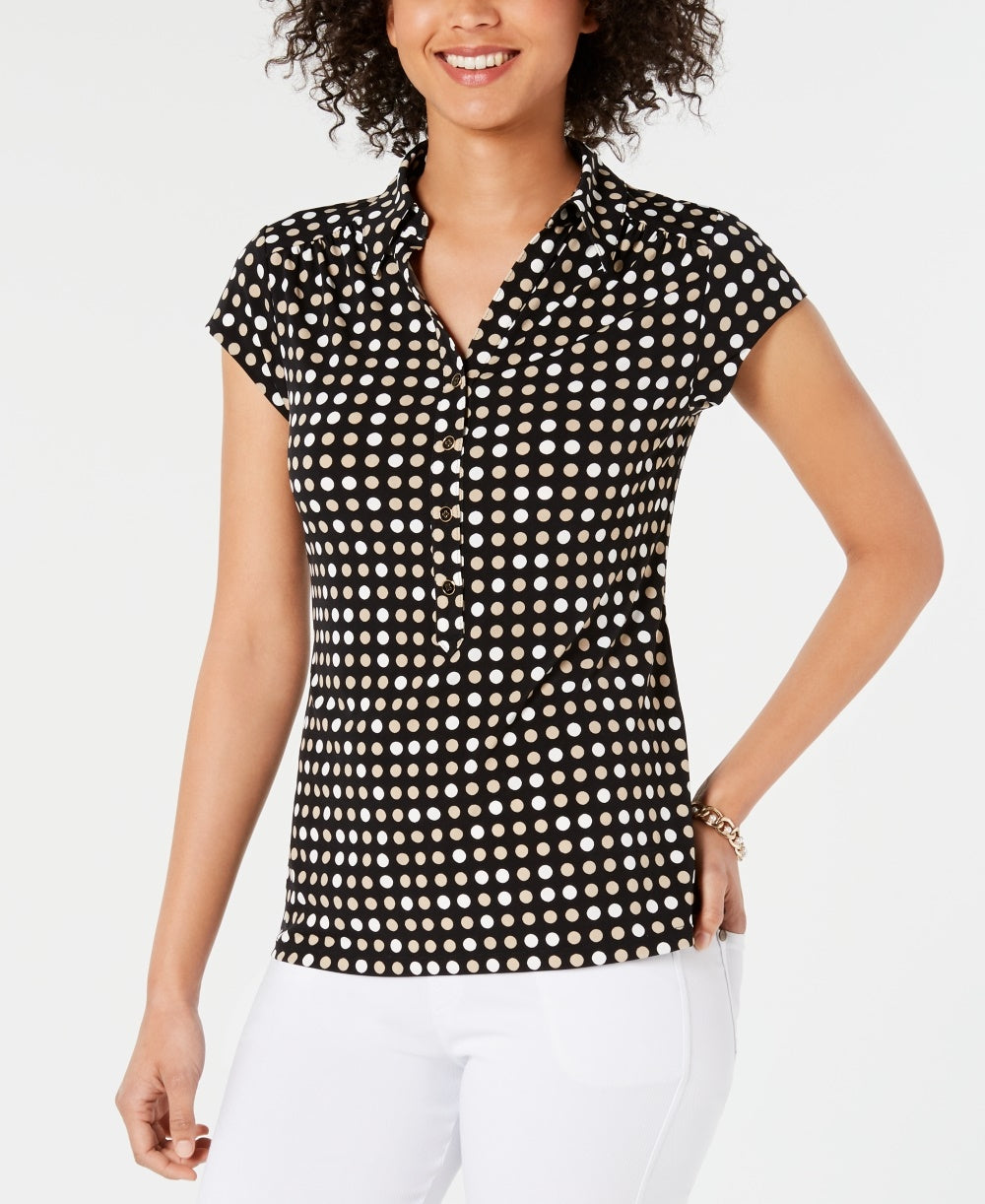 Camisa polo feminina estampada de manga curta Charter Club, preta, tamanho X-G