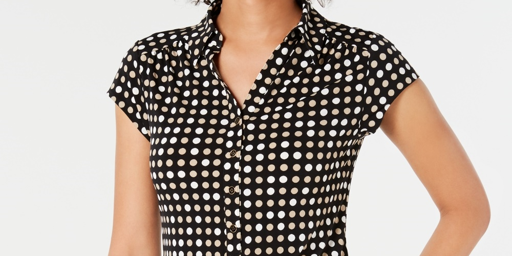 Camisa polo feminina estampada de manga curta Charter Club, preta, tamanho X-G