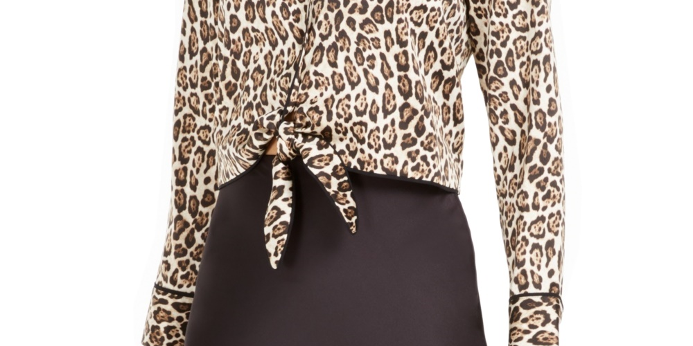 Top de cetim com estampa de leopardo Becca Tilley X da Bar III feminino, bege, tamanho pequeno