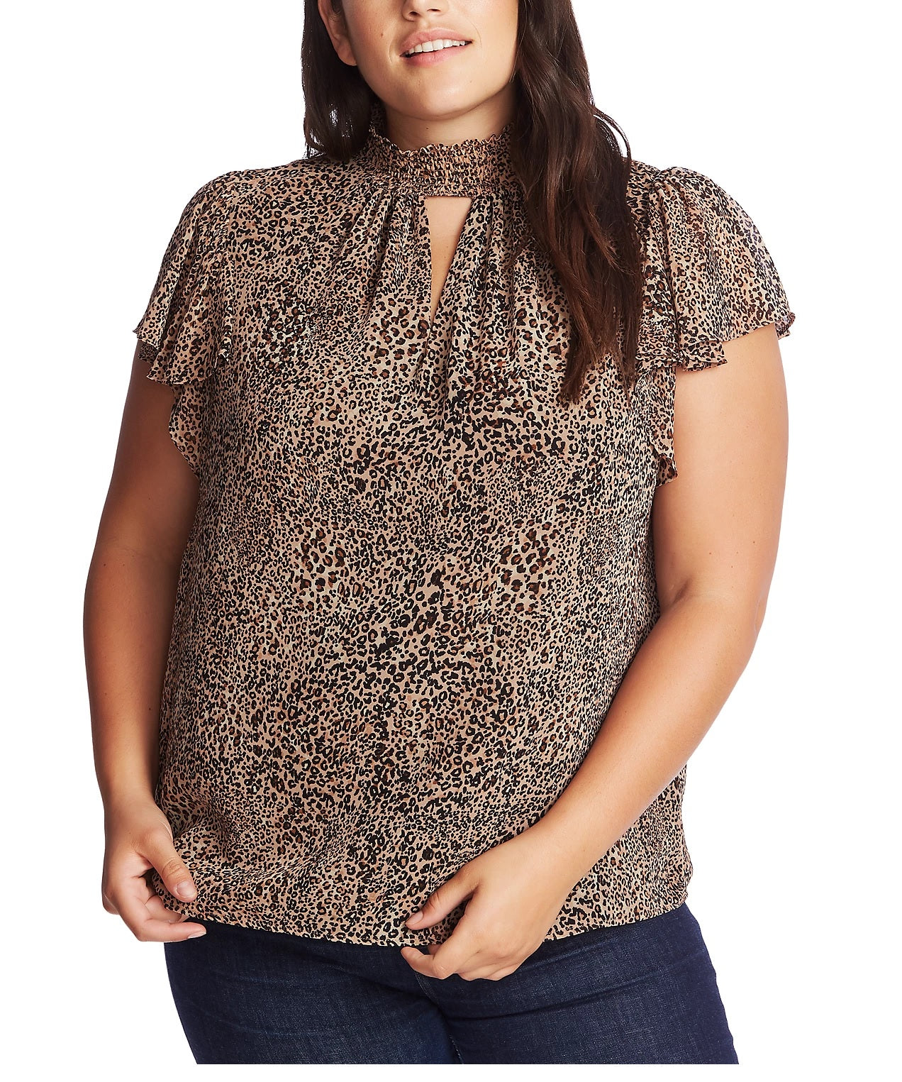 1.STATE Top feminino com estampa animal e manga curta, preto, tamanho 1X