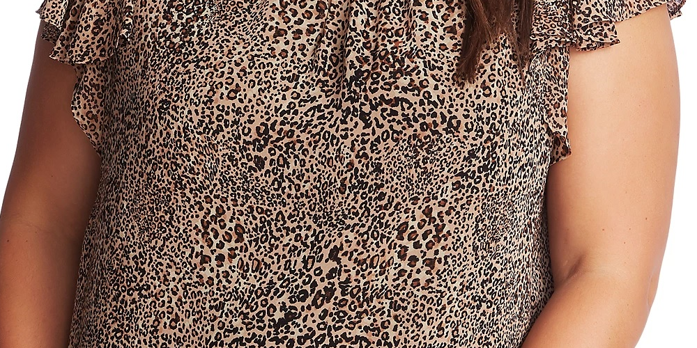 1.STATE Top feminino com estampa animal e manga curta, preto, tamanho 1X