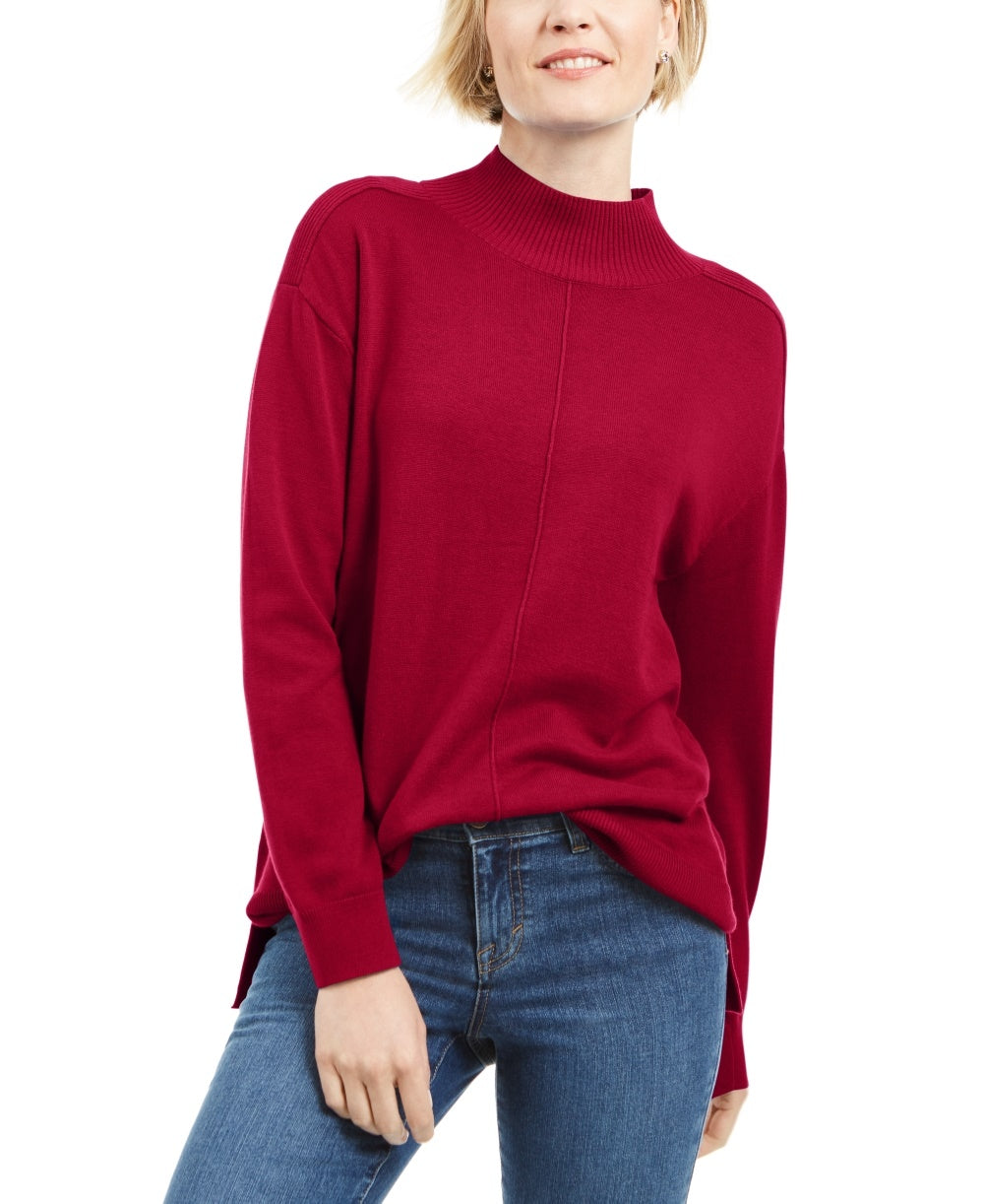 Karen Scott Suéter Feminino de Algodão com Detalhe de Costura e Gola Moletom Vermelho Brilhante Tamanho P