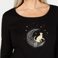 Karen Scott Blusa feminina de algodão com manga 3/4 e detalhes embelezados, preta, tamanho extragrande