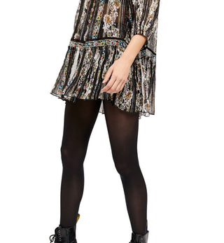 Túnica feminina estampada com manga 3/4 e gola quadrada, preta, tamanho pequeno