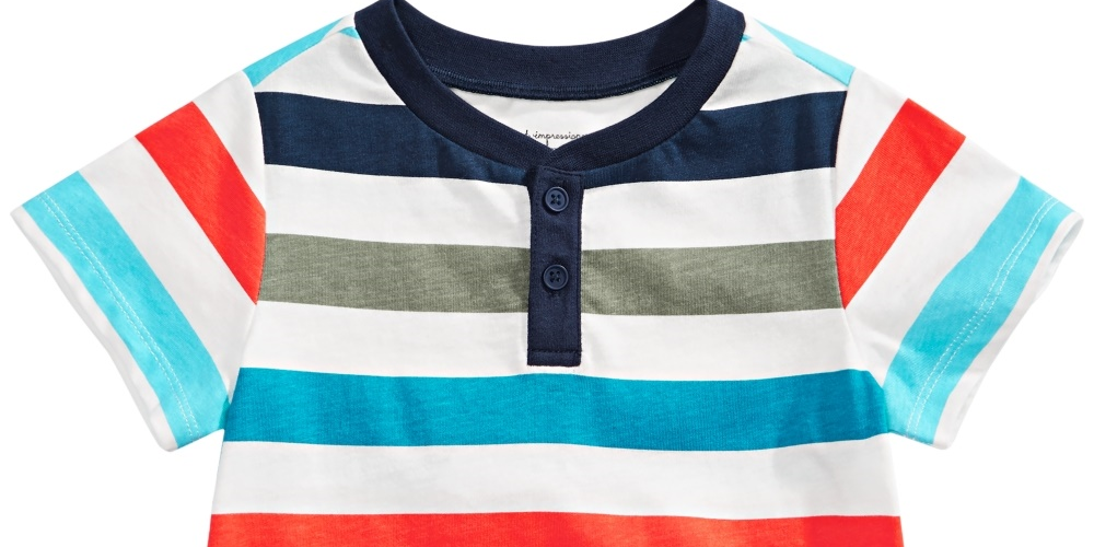 Camiseta Henley listrada de algodão para bebês meninos First Impressions, branca, tamanho 18
